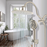 Hibbent All Metal CUPC Certified Shower Head, 10'' High Pressure Rainfall Shower Head, Handheld Showerhead Combo with 12'' Adjustable Extension Arm, 10-Spray, 71'' Hose, Shower Holder, Brushed Nickel