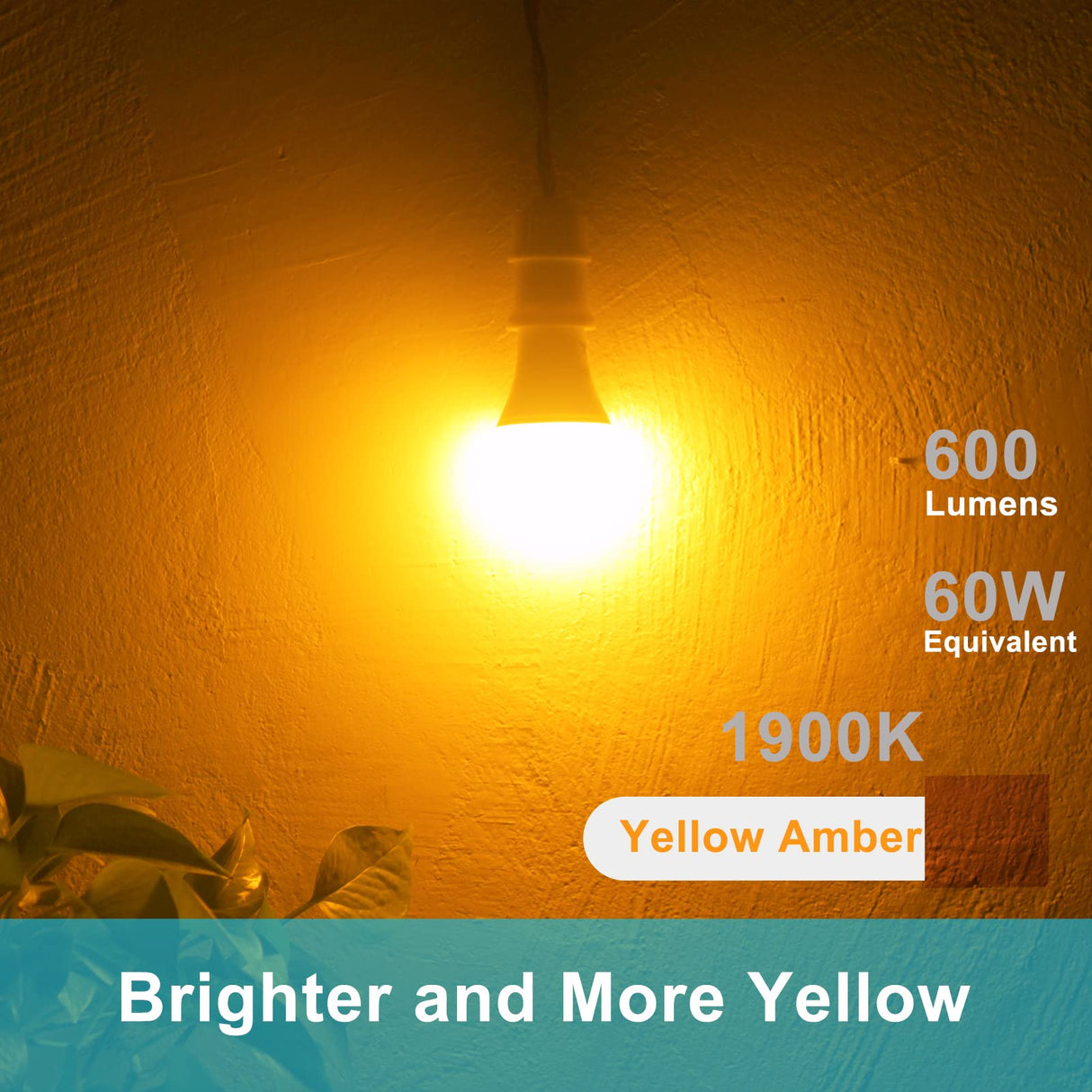 Qualilux Dusk to Dawn A19 LED Bug Light Bulbs Outdoor, 1900K Amber Yellow, 600 Lumen, 9.5W, E26, 4-Pack, HQ-H018
