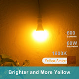 Qualilux Dusk to Dawn A19 LED Bug Light Bulbs Outdoor, 1900K Amber Yellow, 600 Lumen, 9.5W, E26, 4-Pack, HQ-H018