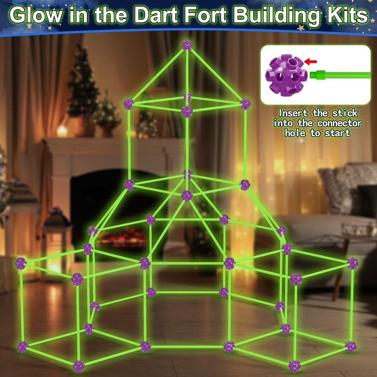 V-Opitos 140 Pack Glow in The Dart Fort Building Kits for Kids Age 4, 5, 6, 7, 8+ Years Old, STEM Building Toys for DIY Castles, Tunnels, Ideal Christmas, Birthday Gifts for Boys & Girls