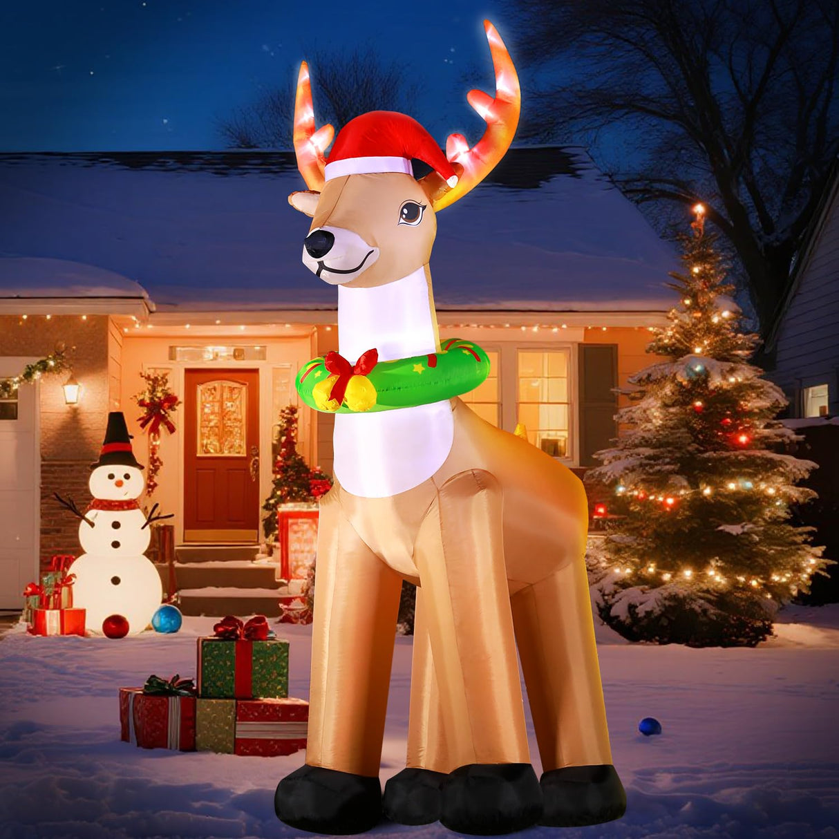 DomKom 12FT Giant Christmas Inflatable Reindeer Decoration with Chasing LED Lights,Blow Up Yard Decoration for Party Garden Yard Lawn Winter Decor