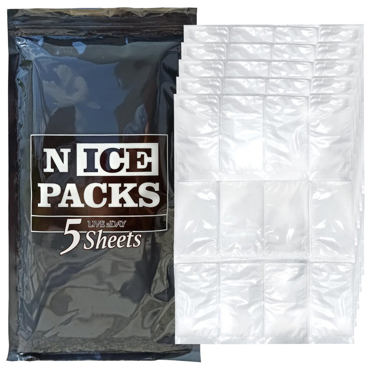 Nice Packs Reusable Dry Ice Packs for Coolers, Flexible Long Lasting Freezer Packs for Lunch Boxes, Shipping Frozen Food (5 Extra Large Sheets)