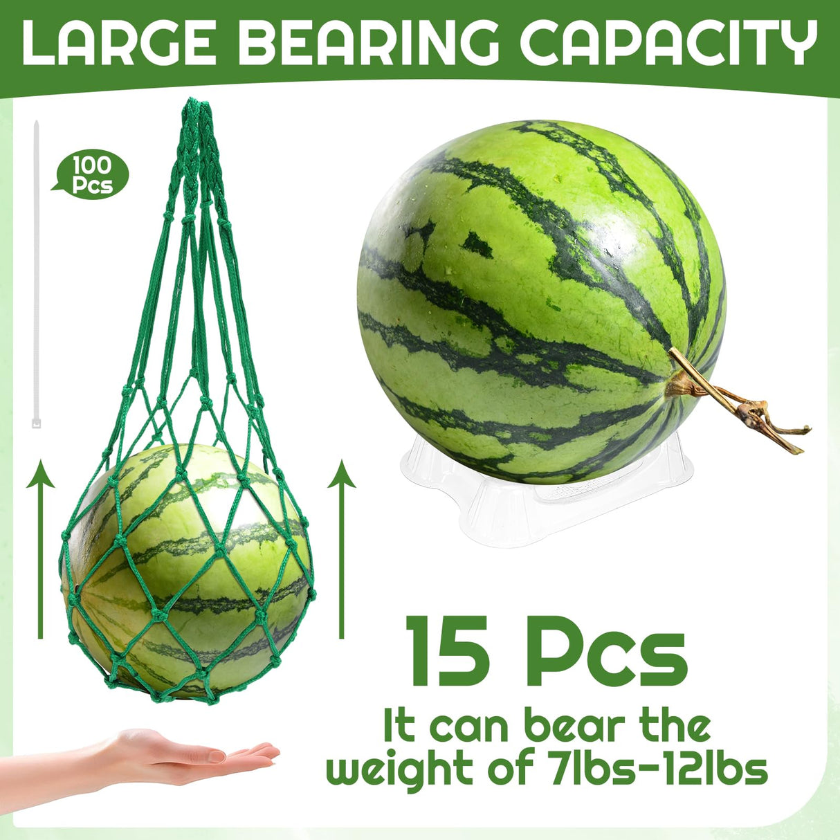 Hoemwarm 30 Pcs Watermelon Net Holder with 100 Cable Zip Ties, Heavy Duty Trellis Hammock Net Melon Support Holder Keep Watermelon Off of The Ground, Holds up to 22 Lbs