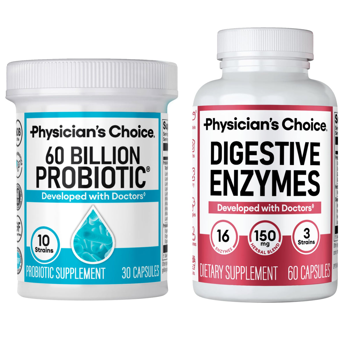 Physician's CHOICE - Optimal Gut Health Bundle: 60 Billion Probiotics + Digestive Enzymes for Digestive Comfort and Immune Support