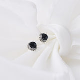 Keenove 925 Sterling Silver Stud Earrings Real Black Onyx Jewelry for Women