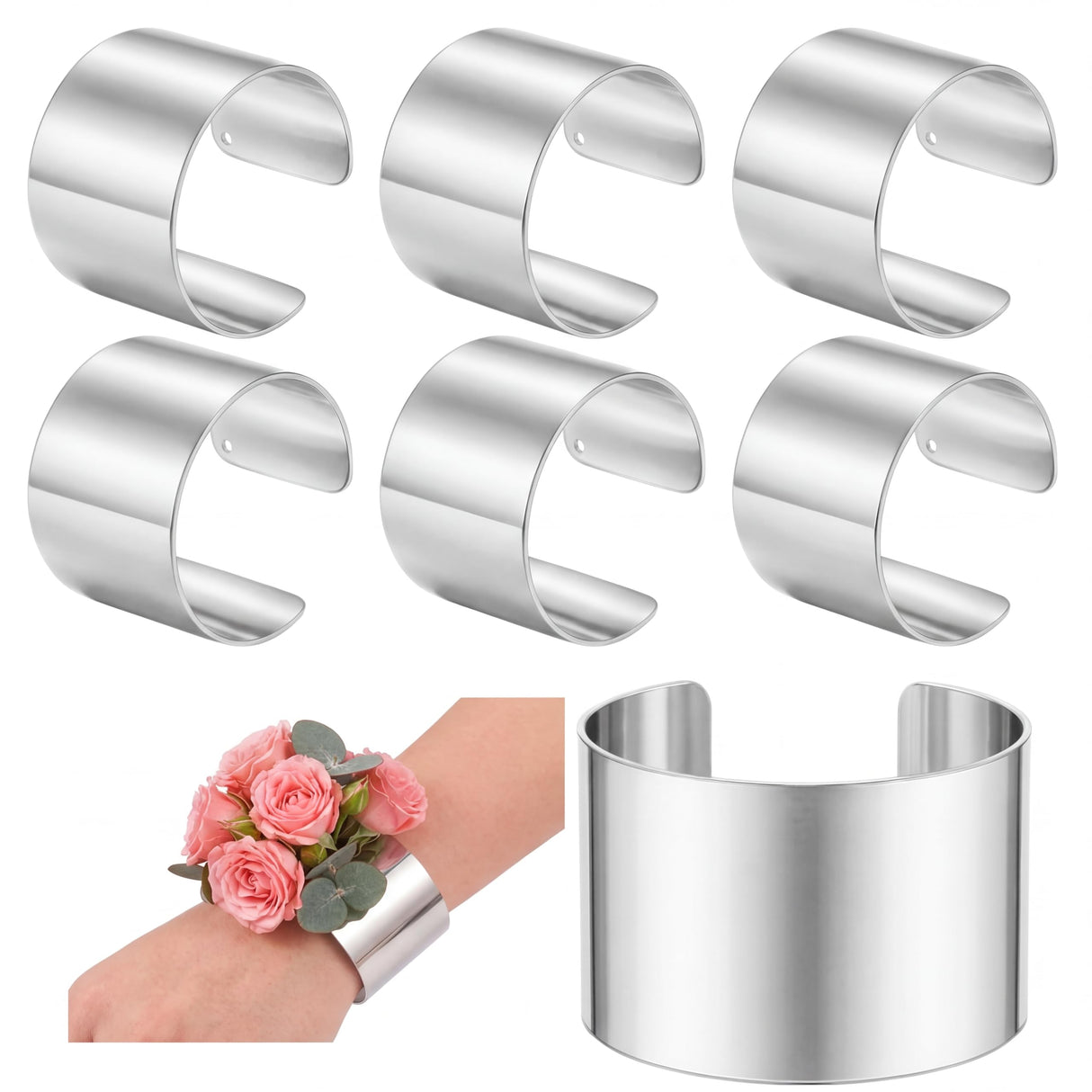 Liliaafar 6 Pcs Silver Corsage Wristlet Cuff Bracelets Women,Cuff