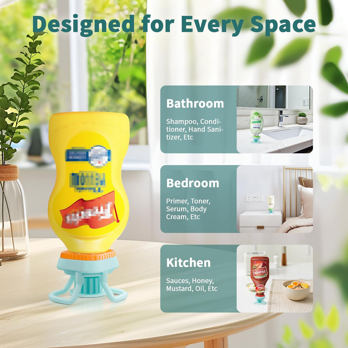 Luvan 4-Pack Bottle Emptying Cap Flip Dispenser Kit for Every Drop Universal Inverted No-Waste Caps for Shampoo Lotion Soap Ketchup Mustard Sauces Space-Saver for Kitchen Bathroom