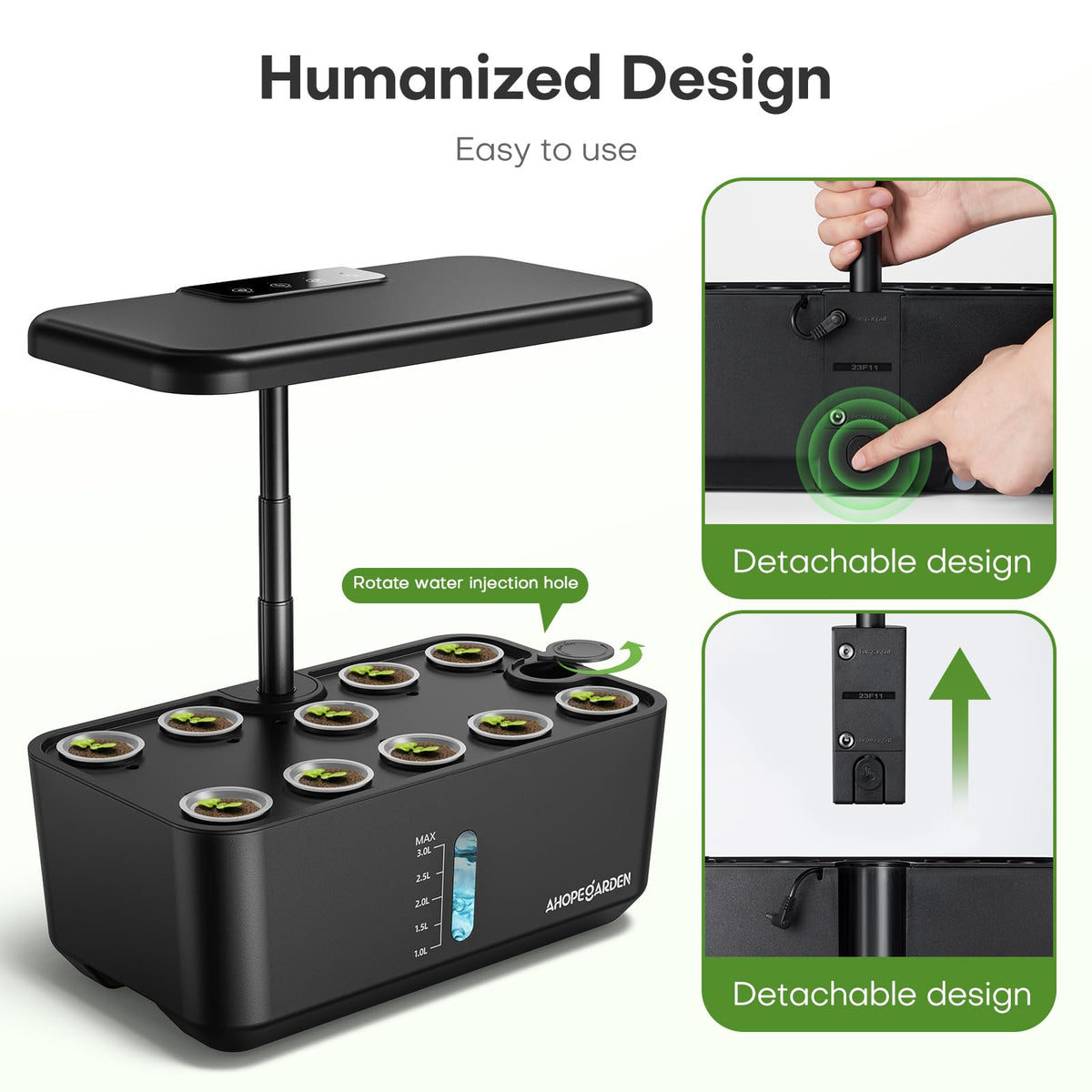 Ahopegarden Indoor Garden Hydroponics Growing System: 10 Pods Kit with LED