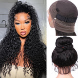 Ebarly Hidden Strap 360 Full Lace Front Wigs Human Hair Pre Plucked Bleached Knots 180 Density Water Wave HD Lace Frontal Wig with Drawstring Natural Hairline Glueless Wigs for Women(24 inch)