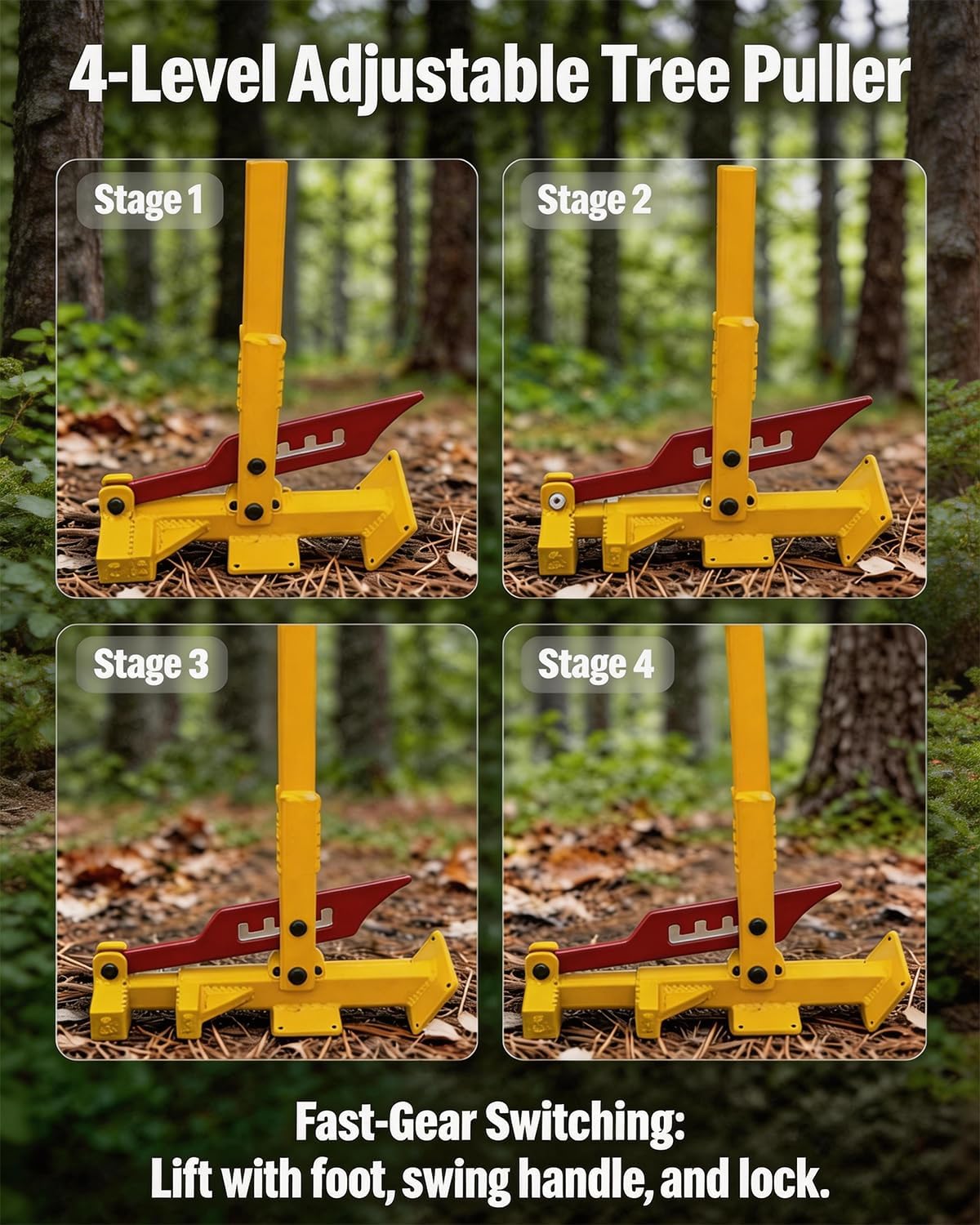Maukeep Heavy Duty Tree Puller (0-4"), Large Sapling Puller, Manual Tool Uses High Leverage to Fully Uproot Stubborn Shrubs, Vines & Saplings | Ergonomic Heavy Duty Garden & Landscaping Tool (Yellow)
