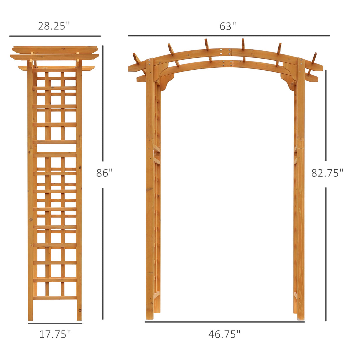Outsunny 90in Wood Garden Arbor Arch with Trellis Wall Decor for Party