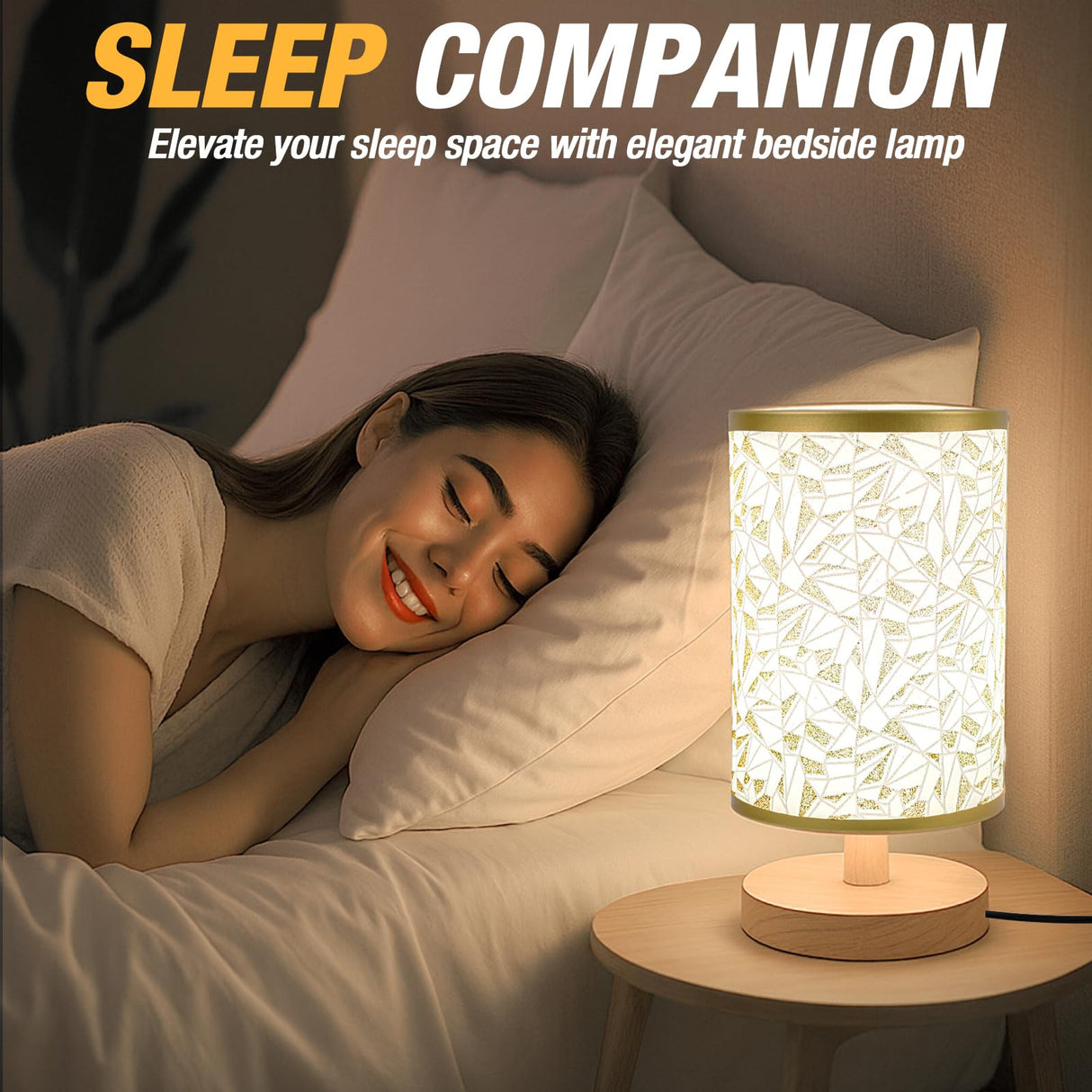 EZIYIN Desk Lamp LED Bulb Included, Small Bedside Table Lamp Plug-in - Classic Wood Base with Flaxen Fabric Shade, Lamps for Night Stands, Simple Nightstand Light for Bedroom, Office, Desk