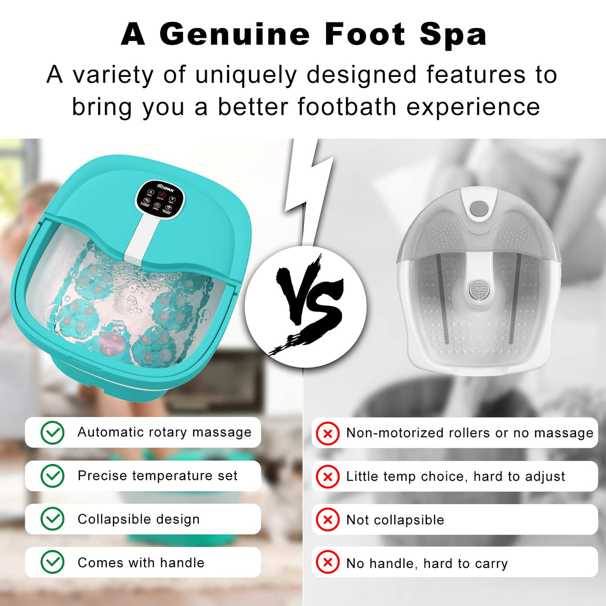 HOSPAN Collapsible Foot Spa Electric Rotary Massage, Foot Bath with Heat, Bubble, Remote, and 24 Motorized Shiatsu Massage Balls. Pedicure Foot Spa for Feet Stress Relief