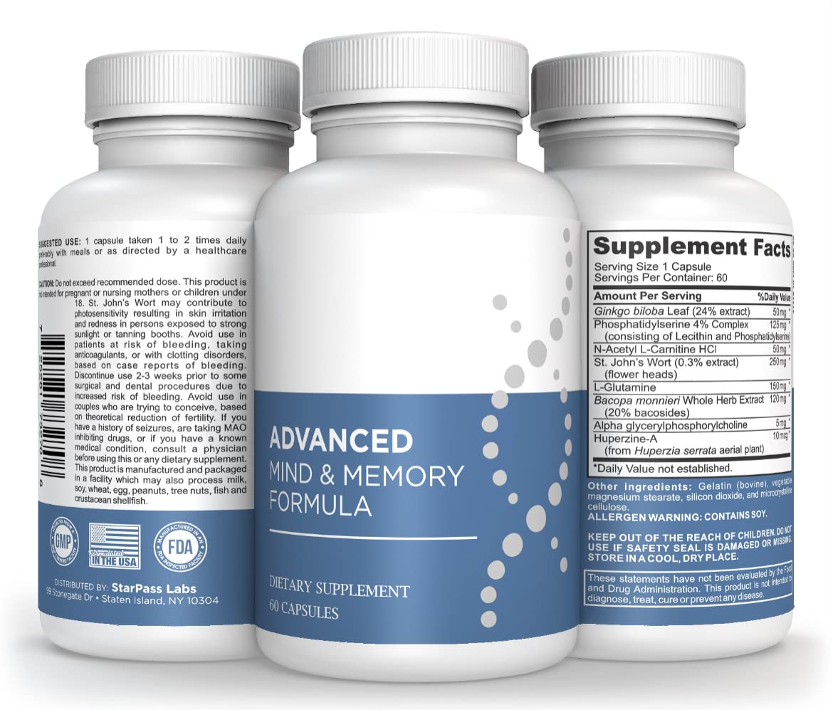 Advanced Memory Formula Extreme Brain Booster, Brain Supplement for Memory, Focus and Mental Performance, Memory Vitamins for Better Brain Health, Manufactured in The USA