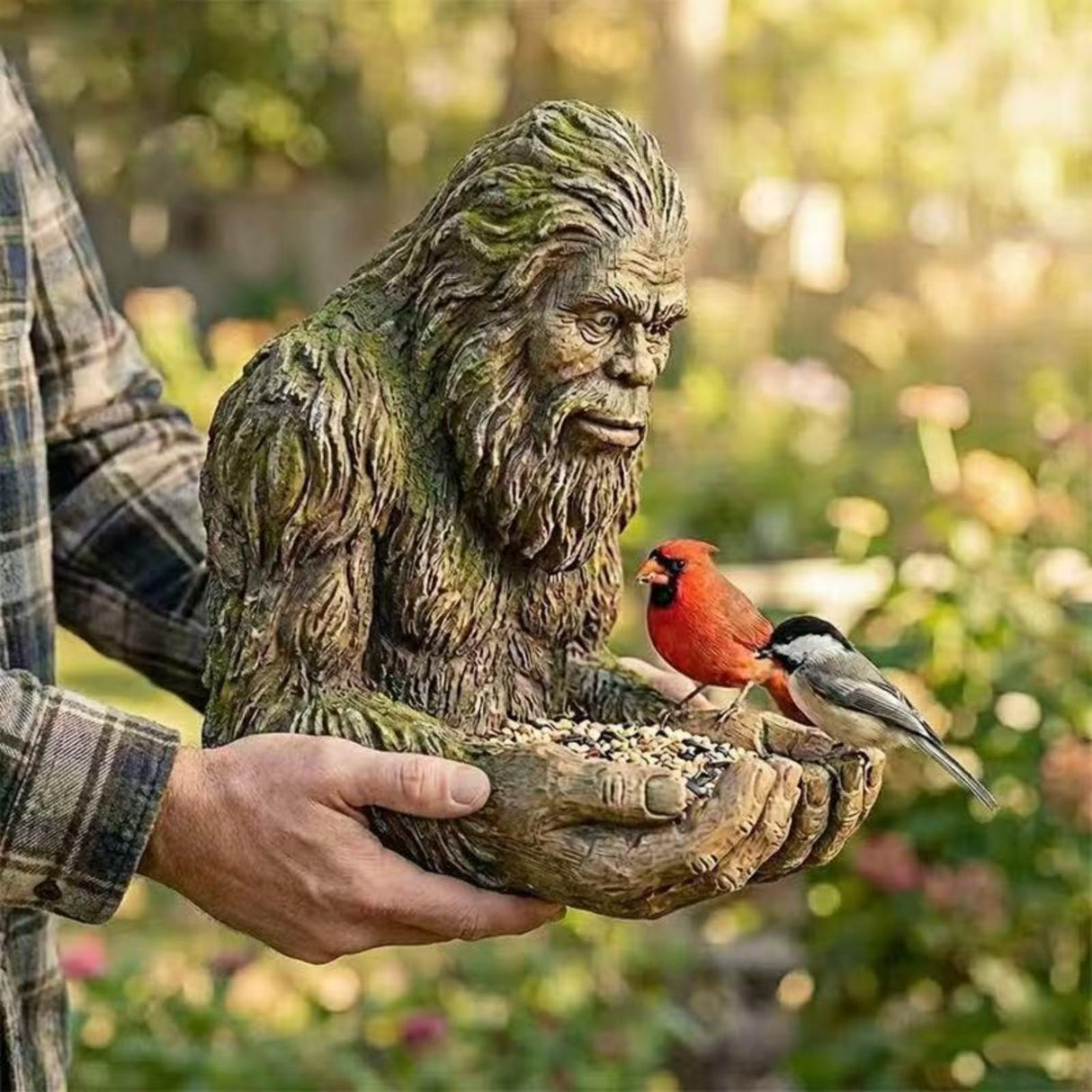Tree Face Decor for Outdoor Garden - Funny Bigfoot Sculpture 6 Inch, Hand Painted Resin Wall Hanging Art with Keyhole Mount, Unique Yard Decoration Gift for Nature Lovers, Sasquatch Garden Art