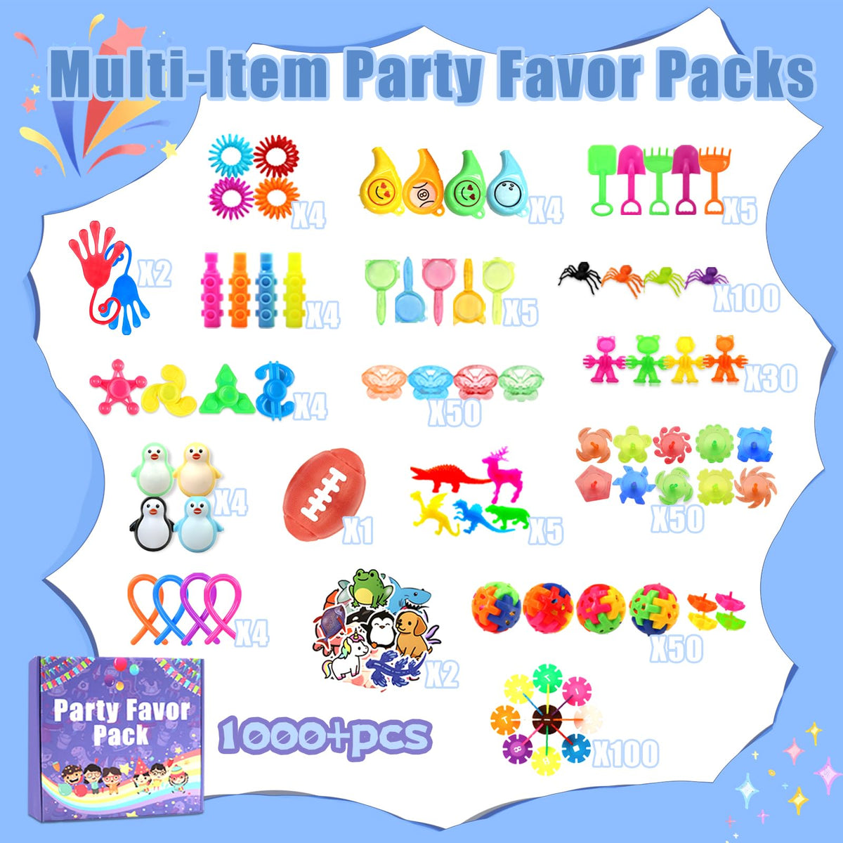 1000 Pcs Party Favors for Kids, Fidget Toys Bulk, Treasure Box Toys for Classroom Prizes, Goodie Bag Stuffers Pinata Fillers, Carnival Birthday Stocking Stuffers for Boys Girls, Prize Box Toy for Kids
