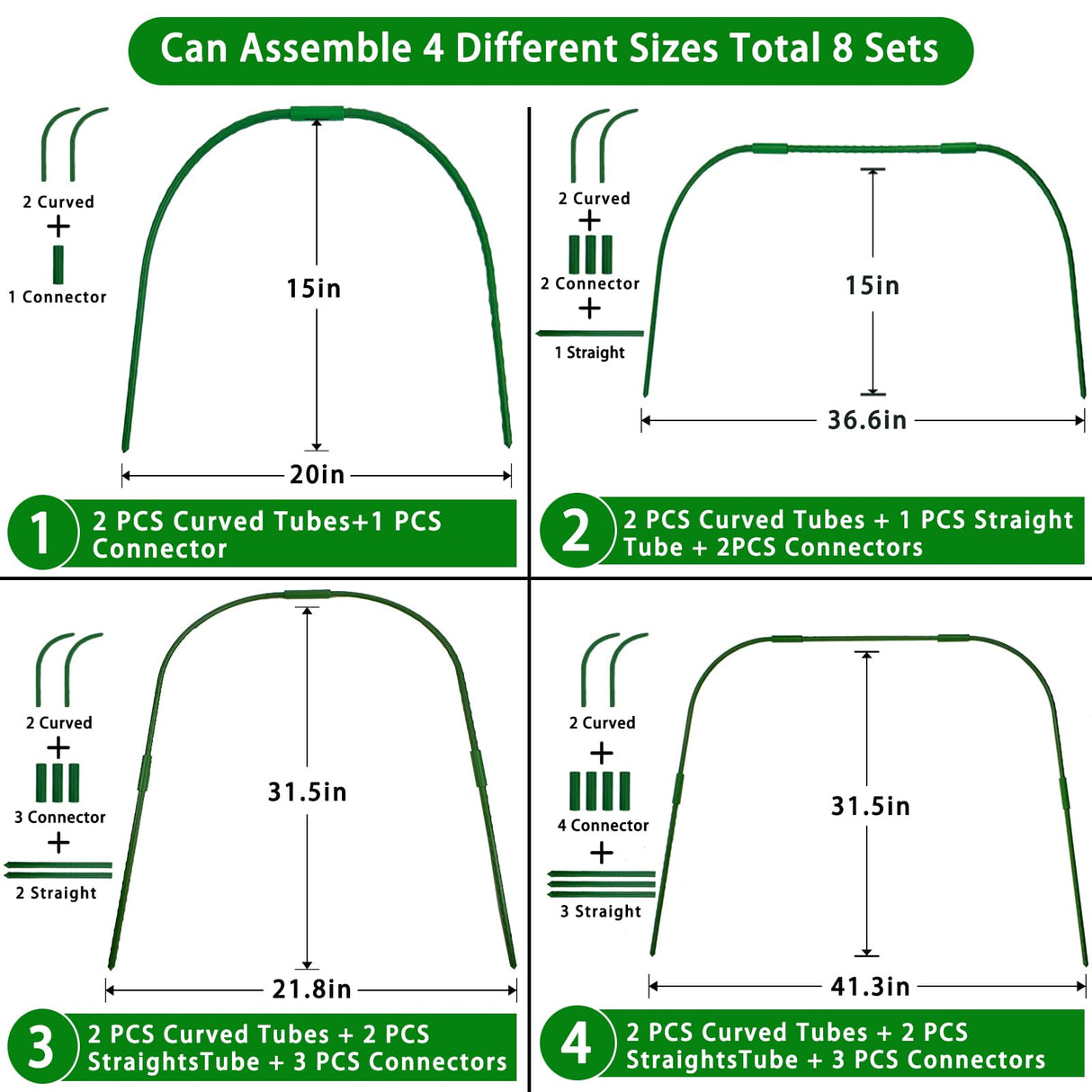 10 Sets Greenhouse Hoops Grow Tunnel-41.3" W x 31.5" H with 30 PCS Clamps,DIY Garden Hoop Plastic Rustproof Support Frame Garden Hoop Stakes for Plants Fruits Vegetables Raised Garden Beds Row Cover