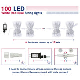 JMEXSUSS 4th of July Decorations Red White and Blue Lights, 33ft 100 LED String Light Indoor Plug-in, 8 Modes Patriotic 4th of July Lights for Indoor Outdoor Independence Day American Flag Holiday