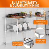 HOCCOT Stainless Steel Table with Wheels 24" x 60" Utility Worktable with Adjustable Undershelf for Commercial Kitchen, Garage, Restaurant