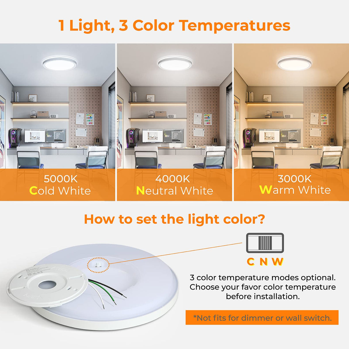 BLNAN LED Flush Mount Ceiling Light, 9 Inch 18W 3000K/4000K/5000K Hardwire Light Fixture, Ultra Thin Round White Lamp for Kitchen Porch Bedroom Hallway Stairwell Basement, Non-dimmable 2 Pack
