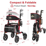 Walkers for Seniors, Rollator Walker with Seat, 350 lb Weight Capacity, 18" Big Seat, 8" All-Terrain Wheels, 6-Level Adjustable Height, Lightweight Aluminum Frame Rollator Walkers for Seniors (Red)
