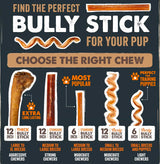 Mighty Paw 12" Bully Sticks for Dogs - Large, Medium and Small Dog Chew