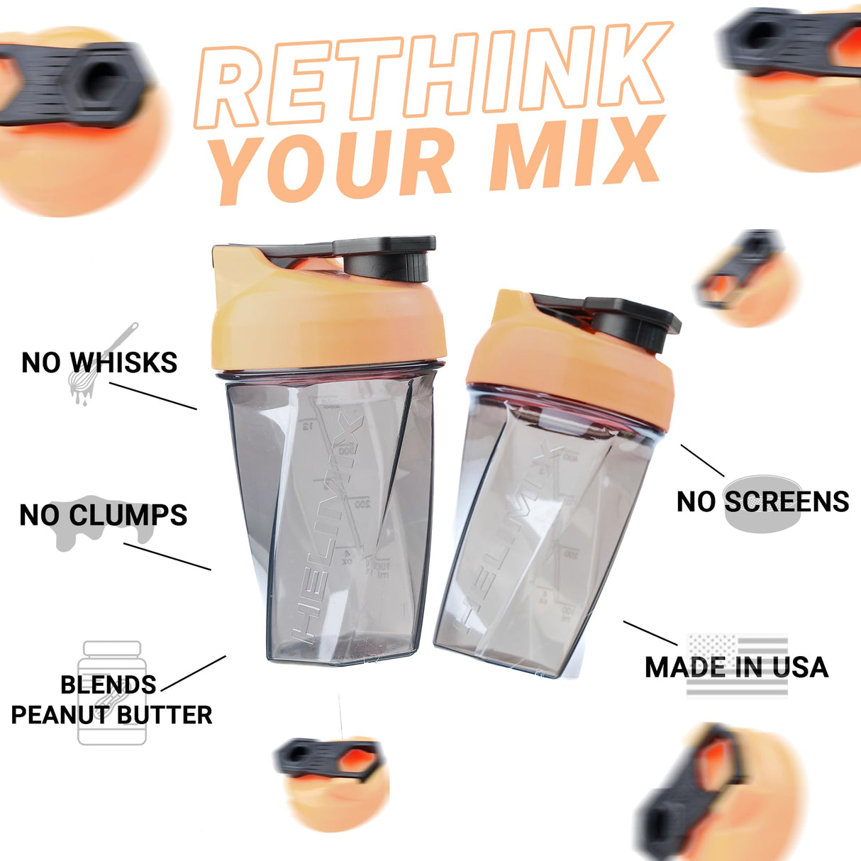 HELIMIX 1.5 Vortex Blender Shaker Bottle Holds Upto 20oz | No Blending Ball or Whisk | USA Made | Portable Pre Workout Whey Protein Drink Shaker Cup | Mixes Cocktails Smoothies Shakes | Top Rack Safe