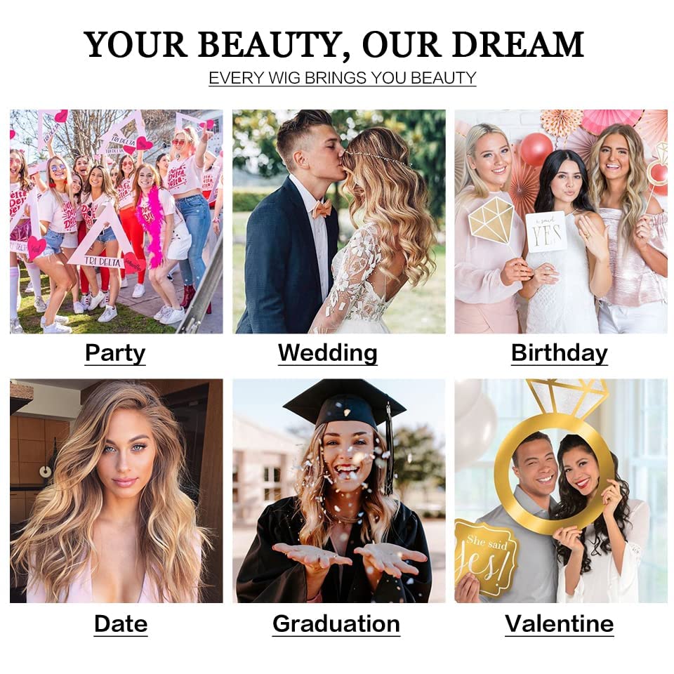 Sabosi Yellow Wig Long Curly Wavy Cute Colorful Wigs Middle Part Synthetic Hair Wigs for Christmas Cosplay Daily Party Wigs