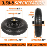 GICOOL 14.5" Wheelbarrow Tire, 3.50-8” Pneumatic Tire, Universal Wheelbarrow Wheel for 4.80/4.00-8”, 4.00-6”, and 2.50-8”, with 6" Centered Hub, 5/8" Axle Bore Hole, Sealed Bearings