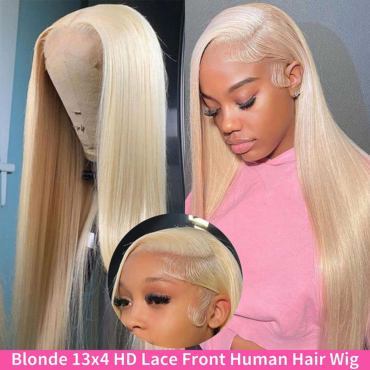 GZX 26 Inch 613 Lace Front Wig Human Hair 13X4 Blonde Straight HD Transparent Lace Frontal Wigs Human Hair Pre Plucked with Baby Hair 180% Density Blonde Glueless Wigs Human Hair