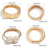 EZSONA Boho Gold-Tone Cuff Bangle Bracelet Set for Women - Chunky Waterdrop Irregular Wide Stackable Minimalist Jewelry