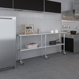 AmGood 18 in. x 84 in. Stainless Steel Work Table with Wheels | Metal Kitchen Food Prep Table | NSF