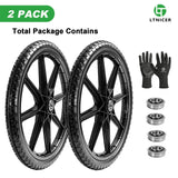 LTNICER (2-Pack) 20" Flat Free Cart Wheels, 20x2 Solid Rubber Wheels for Rubbermaid Garden Carts, 3/4" & 5/8" Bearing, 2.5" Hub Length, Black