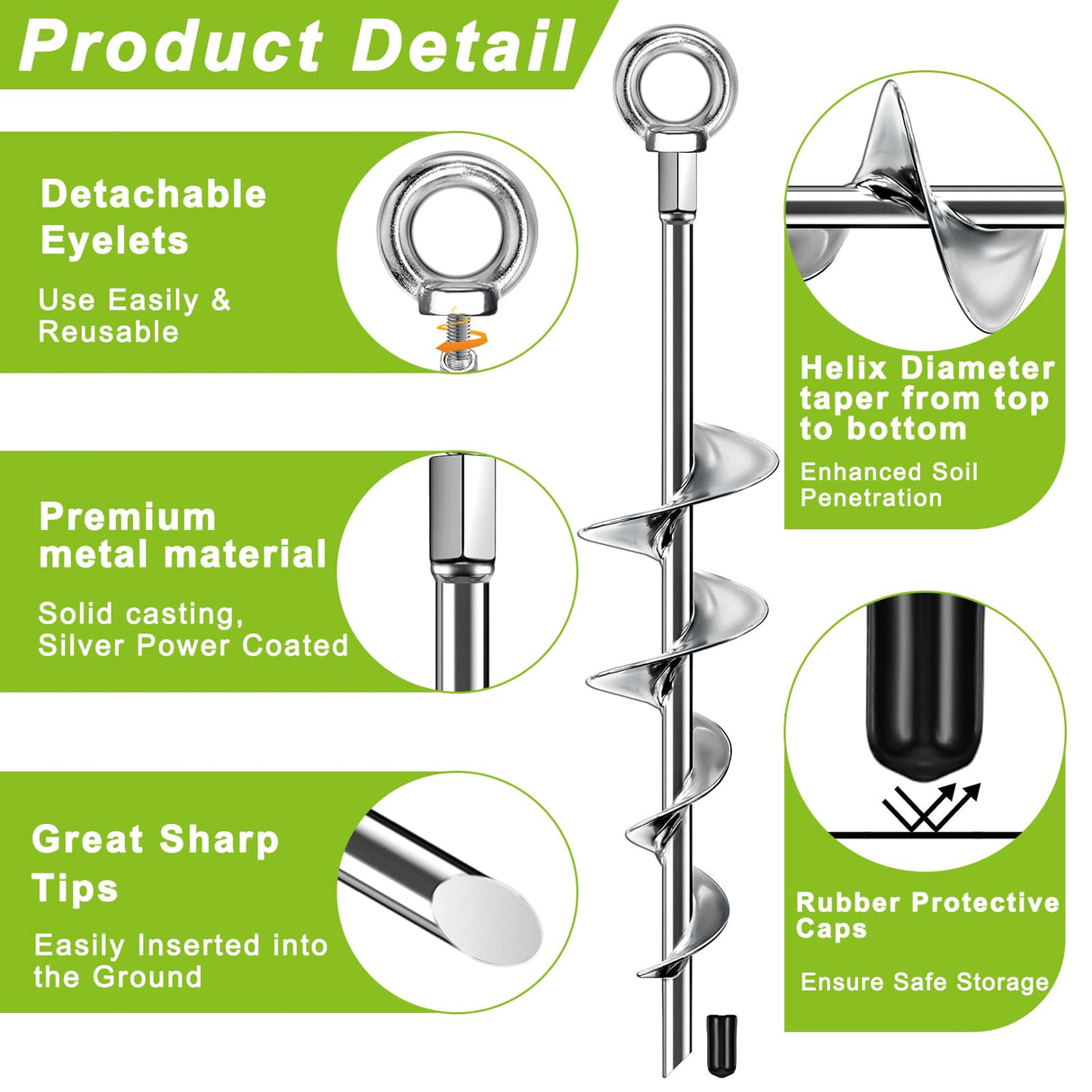 Fabulas Ground Anchors Screw in, 18 Inch Ground Anchors Heavy Duty Metal Earth Auger Anchors Trampoline Stakes Kit High Wind for Swing Set Shed Rv Canopy Gazebo Mobile Home Tree Playground Dog, 4 Pack