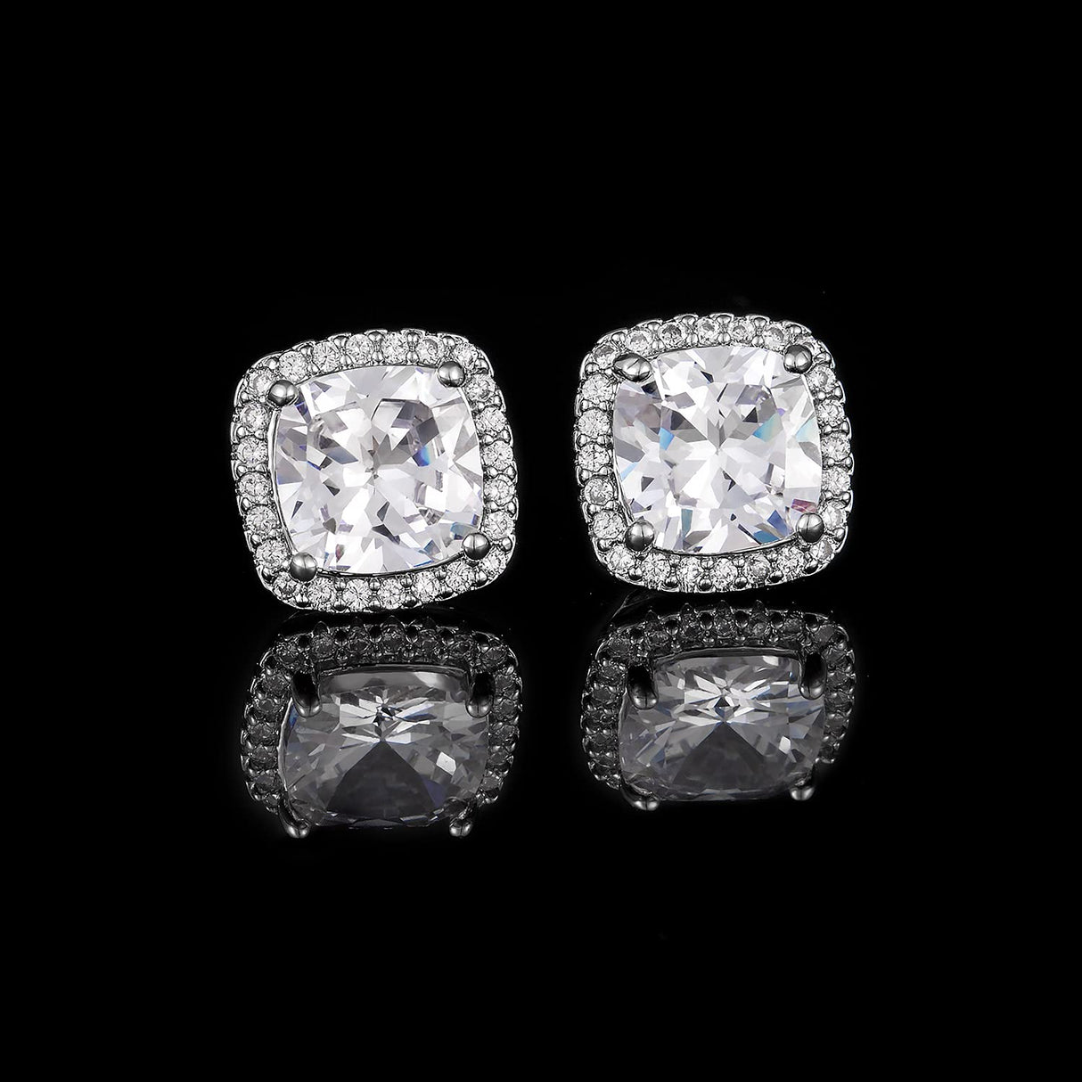 YOMELA White Square Cubic Zirconia Stud Earrings for Women