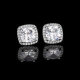 YOMELA White Square Cubic Zirconia Stud Earrings for Women