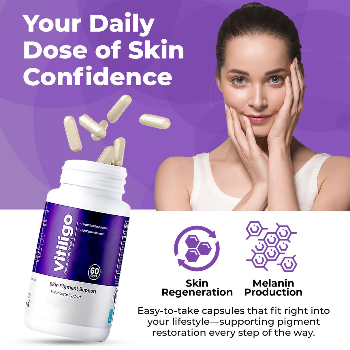 AURA VITAMINS - Vitiligo Capsules 60 Count | 1 Month | Improve Skin Pigmentation Support and Reduce White Spots | Effective Vitiligo Supplement | Natural Solution for White Spots on Skin. (3)