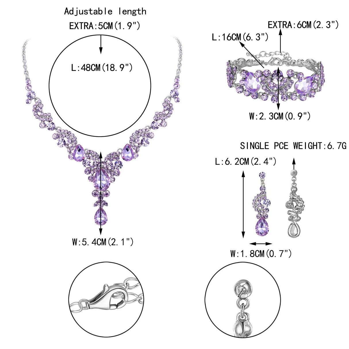 EVER FAITH Crystal Art Deco Floral Costume Prom Jewelry Set Light Purple