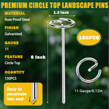 GESTONE 150 PCS Landscape Fabric Staples Stakes, 6 inch Weed Barrier Pins