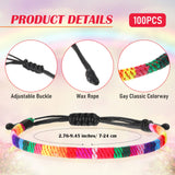 Cunno 100 Pcs LGBT Pride Month Bracelet for Men and Women, Weave Rainbow LGBTQ Braided Rope Friendship Bracelet Adjustable Bisexual Bracelet Handmade Woven Festival Accessories for Gay Lesbian