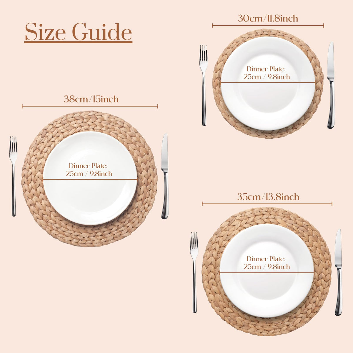 6 Pack, Round Woven Placemats, Natural Water Hyacinth Wicker Place mats, Braided Straw Table Mats, Charger Plates for Dining Table, Fall, Thanksgiving, Christmas (13.8 inch)