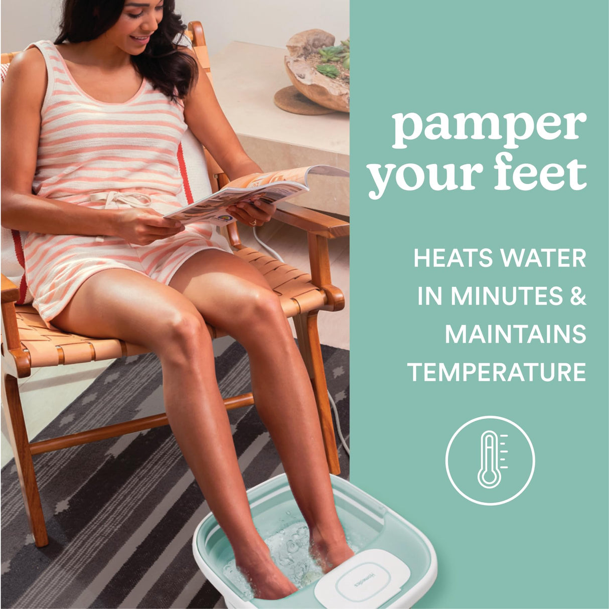 Homedics Smart Space Elite Footbath with Heat Boost, Collapsible, Invigorating Bubble Massage, 3 Pedicure Attachments, Safe to Use Bath Salts, Patented Safety-Lock System, Ergonomic