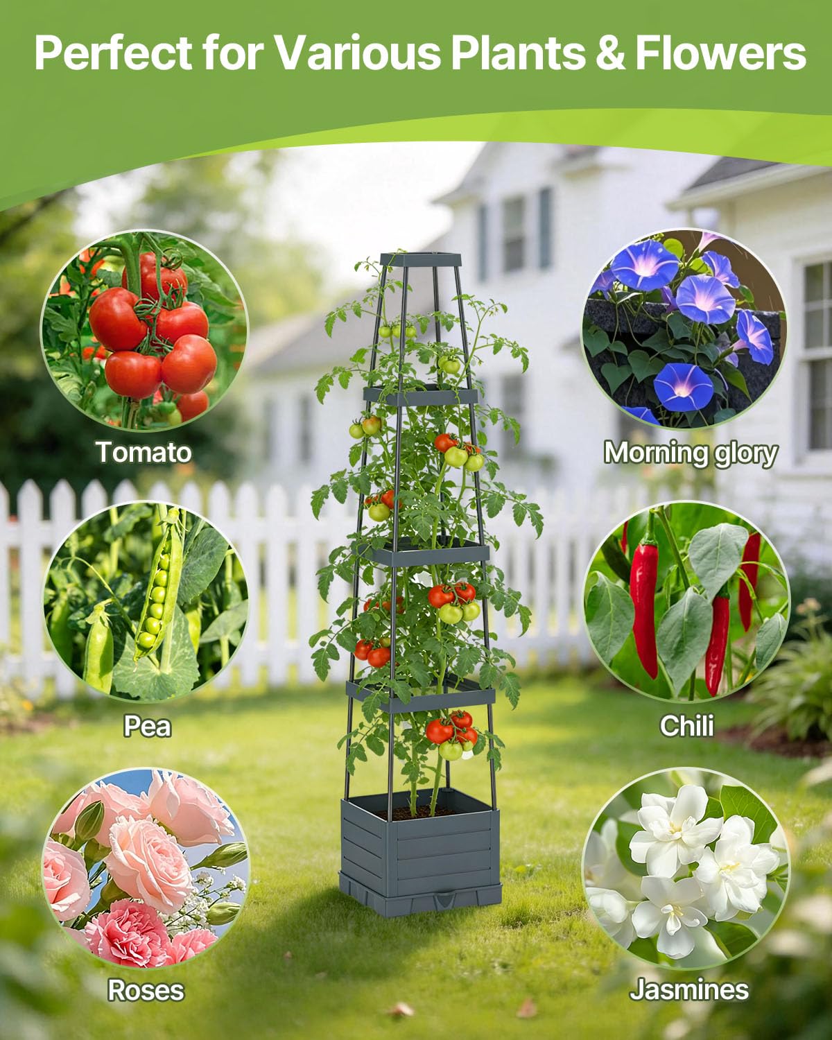 Suteck Raised Garden Bed with Trellis, 2PK Self-Watering Tomato Planter Box