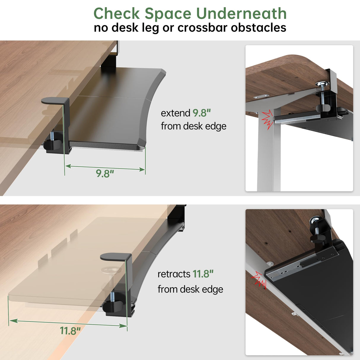 UPGRAVITY Extra Large Keyboard Tray Under Desk - Slide Out with Sturdy C-Clip Mount System, 31.5" (35.8" Including Clamps) x 11.8" Put-Out Keyboard Tray Computer Drawer for Ergonomic Typing, Black