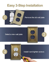 ZILLSEA Metal Wall Plates, Switch Plates and Outlet Covers, Decorative Pearl Design (1 Duplex 4PK, Antique Brass, Midsize)