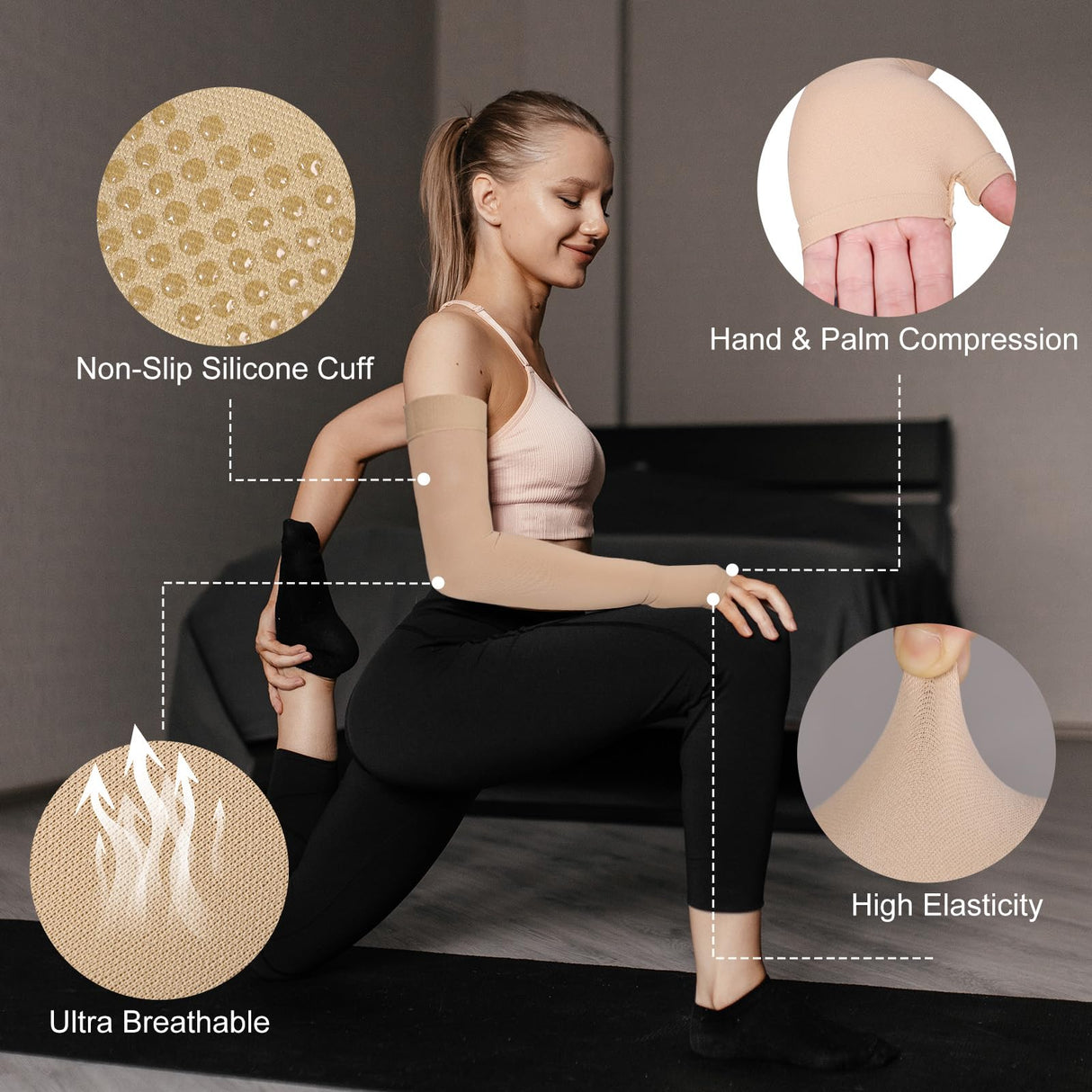 Hiball Lymphedema Medical Compression Arm Sleeve with Gauntlet, 20-30 mmHg Graduated Compression Full Arm Support for Women Men, Long Pressure Arm Hand Brace for Arthritis, Bursitis, Edema, Nerve Pain