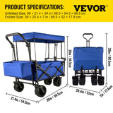 Happbuy Collapsible Wagon with Removable Canopy, 220lbs Heavy Duty Foldable Beach Wagon with Big Wheels