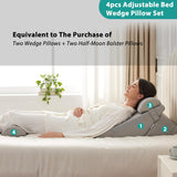 Bedluxe Adjustable 4pcs Bed Wedge Pillow Set, Memory Foam Wedge Pillows Post Surgery for Back, Neck, Leg Pain Relief, Pillow Wedge for Sleeping, Sitting up in Bed, Acid Reflux and GERD, Grey
