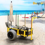 Bonnlo Beach Fishing Cart, Beach Wagon Trolley with 16" Big Balloon Wheels for Sand, Foldable Trailer with Large Cargo Deck, 400 lbs Load Capacity, 8 Fishing Rods Holders, Mesh Bag, Hand Pump