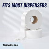 Cascades PRO Select Jumbo Bath Tissue – 2-Ply Toilet Paper – Fits Universal Jumbo Roll Dispensers – Soft, Durable, and Septic Safe – 500' Length/Roll, 12 Rolls/Box – B080 – White